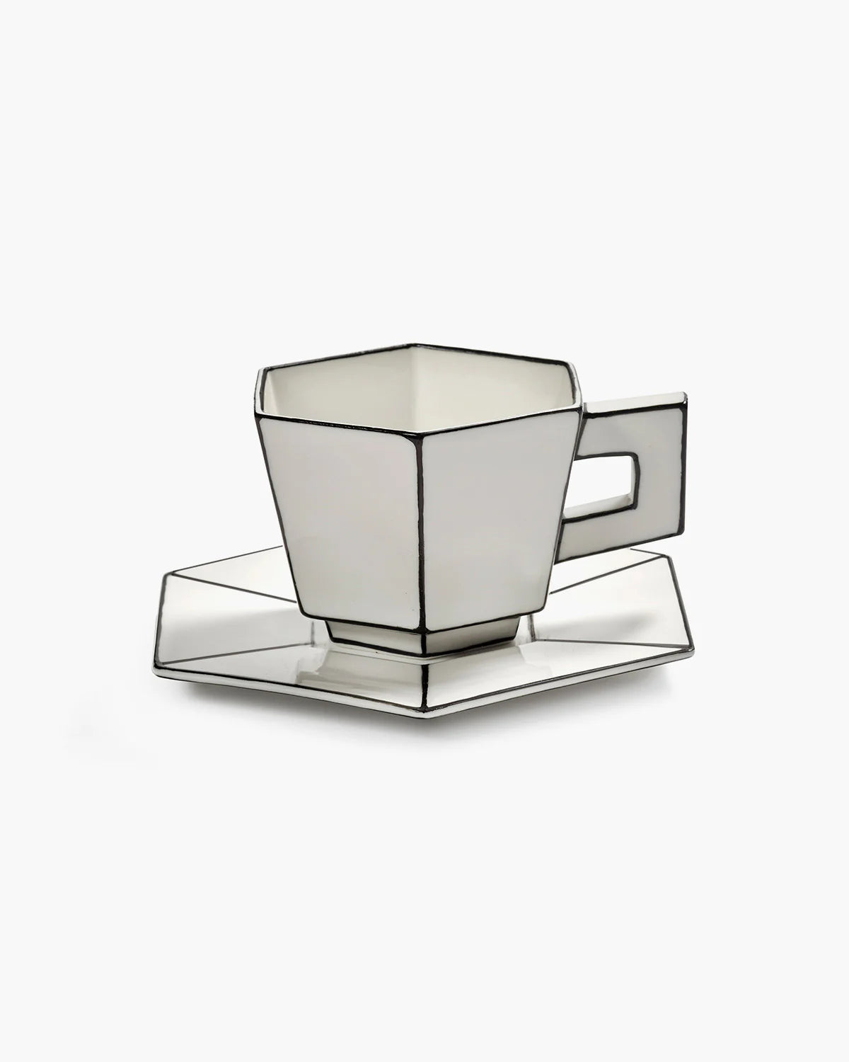 Cappuccino cup with saucer white - black Carte Blanche - pair of 2